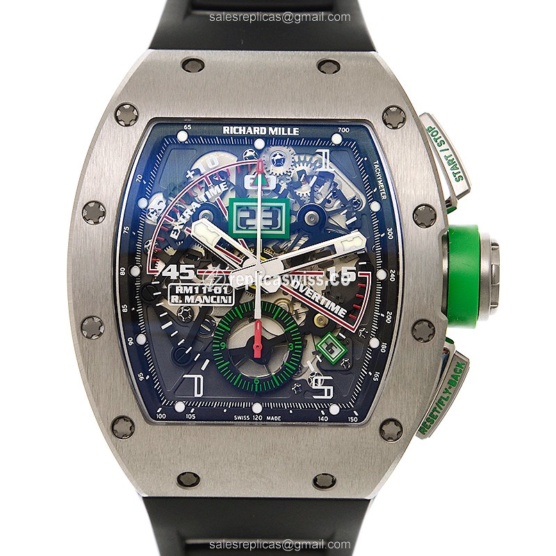 Richard Mille RM11-01 AN TI - Automatic - Titanium Case - Silver Dial - Black Rubber Strap